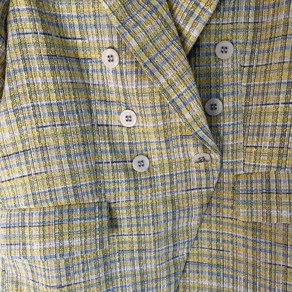 MAISON dAmelie Short Sleeve Yellow/ Blue With Pockets Jacket,Size M - Picture 3 of 9